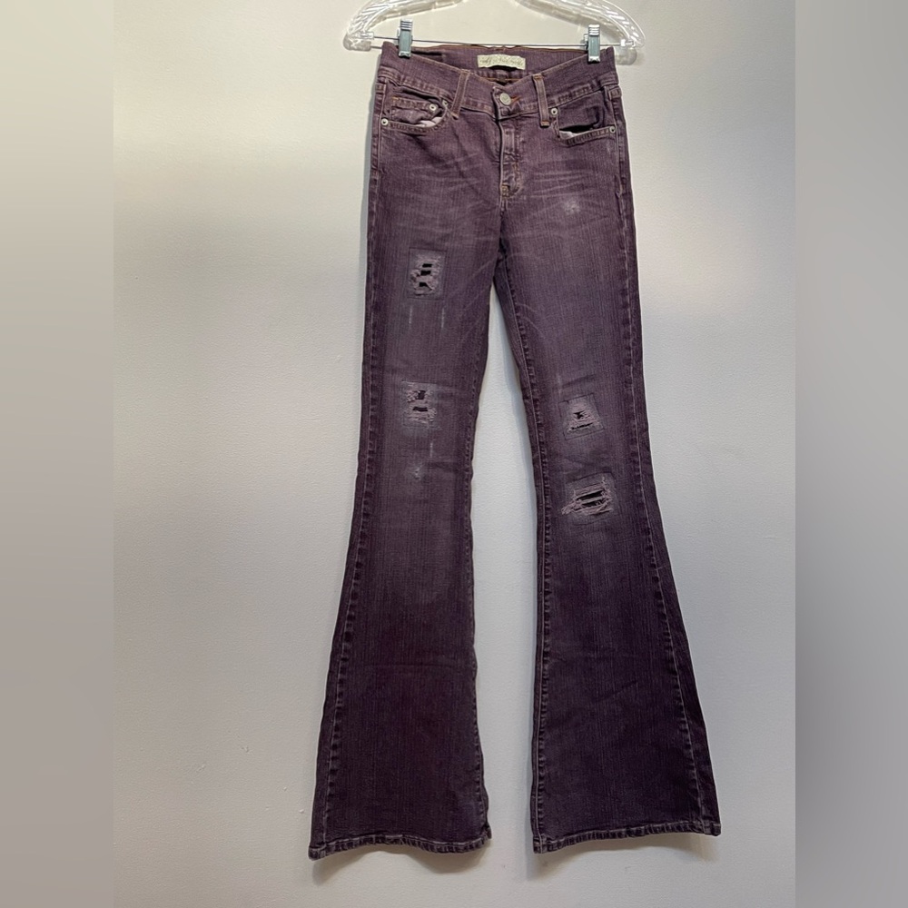 M2F Free people  plum Distressed hella flare jeans 28